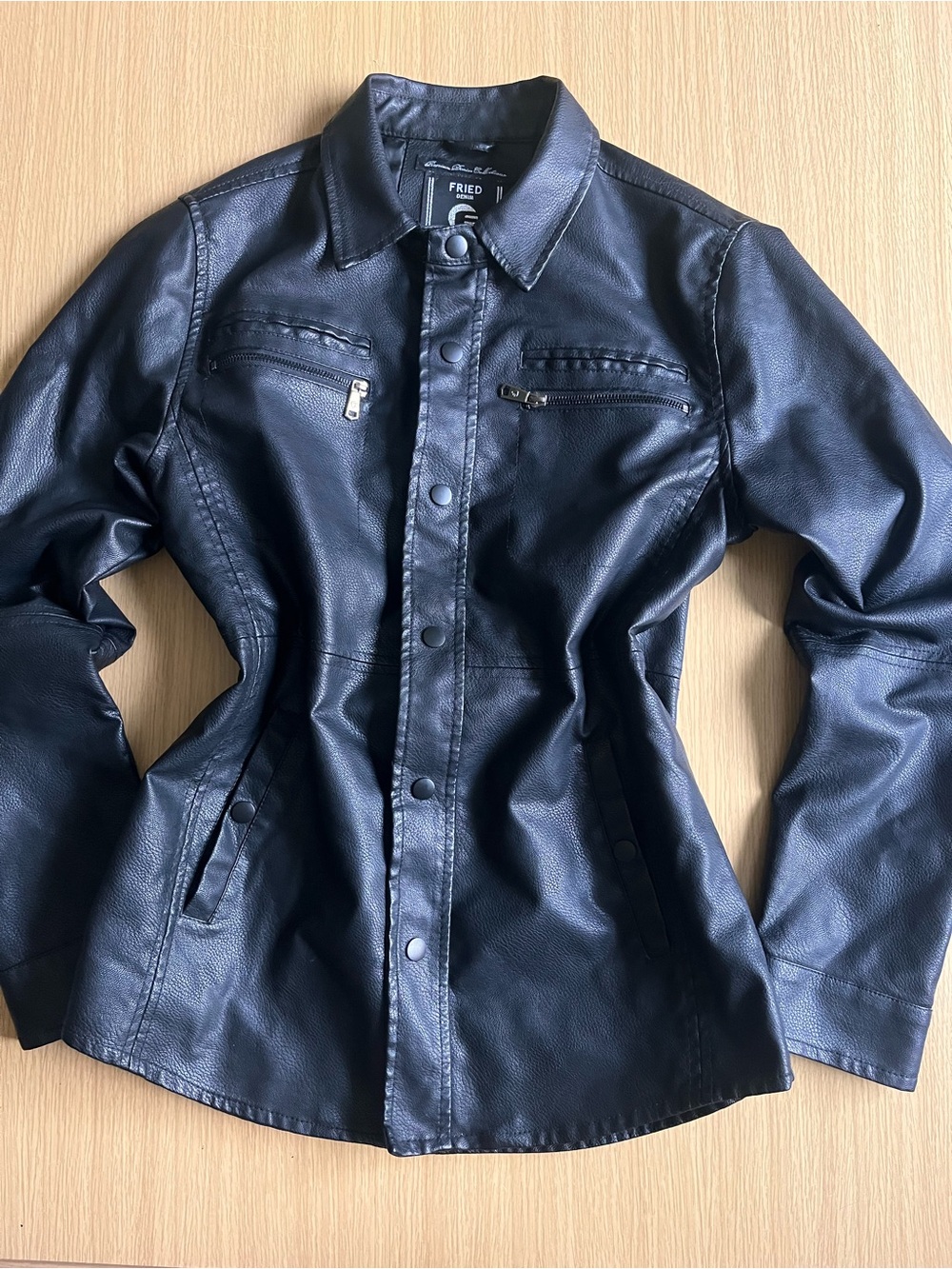 Fried Denim Black Faux Leather Button & Zipper Front Midweight Shacket